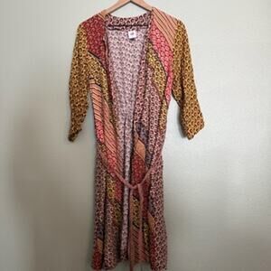 new cabi poet 5664 cape belted jacket/duster kimono paisley mix print size Small